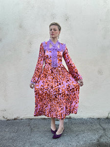 Inshade Orange and Purple Pleated Ruffly Dress