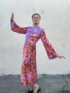 Inshade Orange and Purple Pleated Ruffly Dress