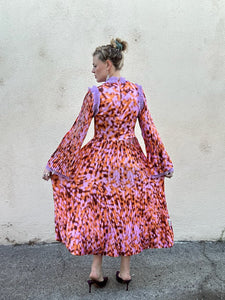 Inshade Orange and Purple Pleated Ruffly Dress