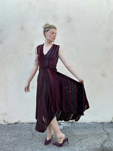 Zero + Maria Cornejo Burgundy Velvet and Sparkle Striped Dress