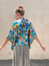 Vintage Psychedelic Aqua Floral Print Poncho Blouse