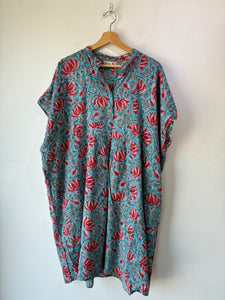 Mille Turquoise Blue and Red Floral Caftan Dress
