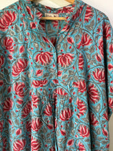 Mille Turquoise Blue and Red Floral Caftan Dress