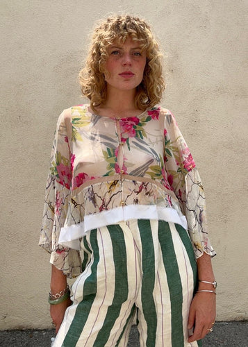 Elizabeth and James Cream and Pink Floral Silk Jacket Top