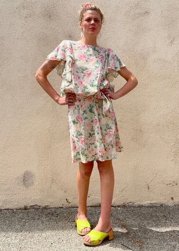 Vintage All that Jazz Pink Floral Drop Waist Dress