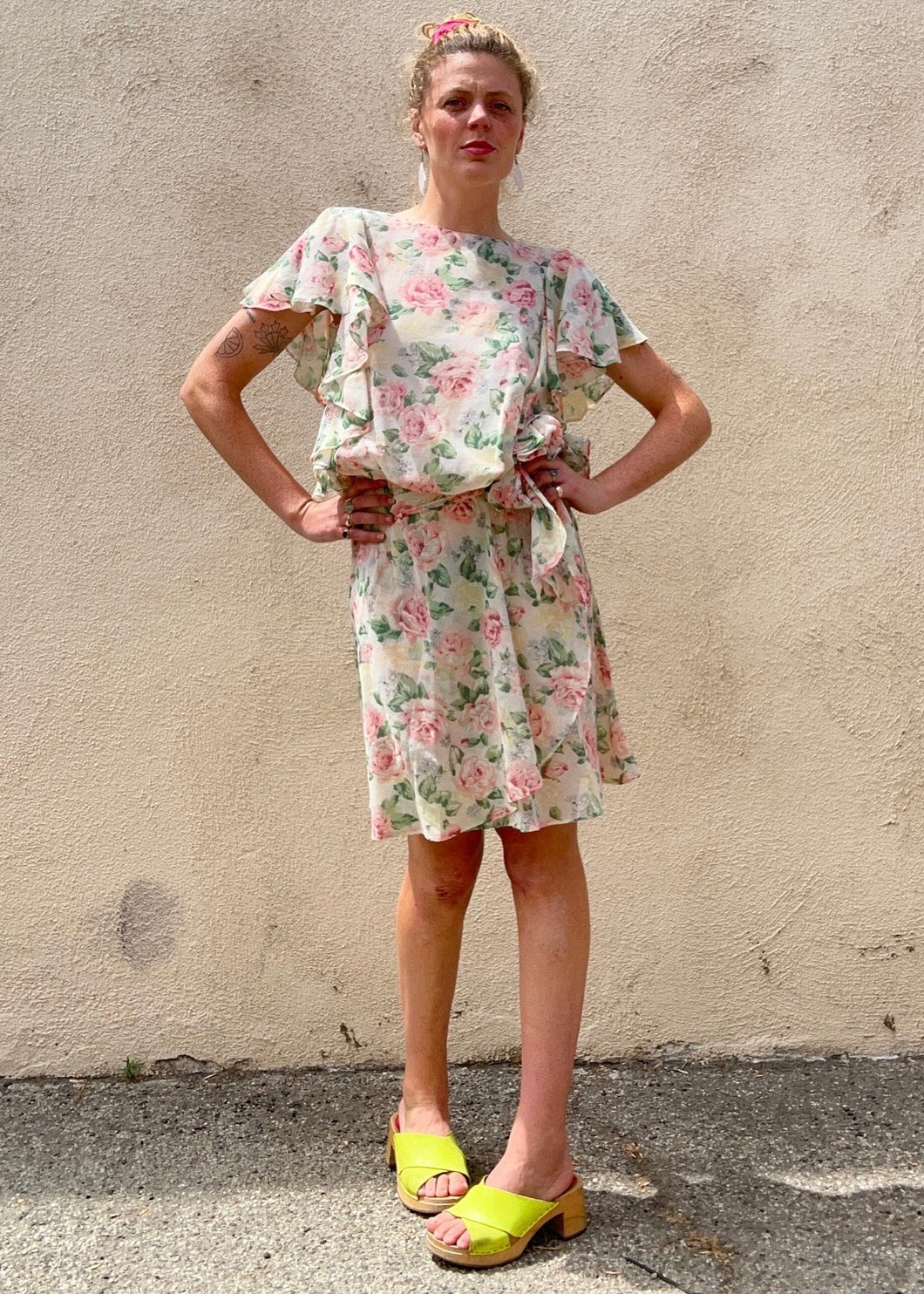 Vintage All that Jazz Pink Floral Drop Waist Dress