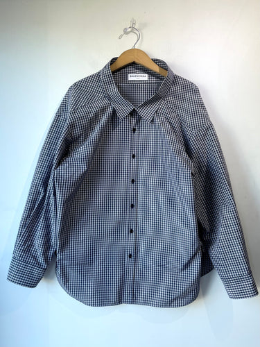 Balenciaga Navy Plaid Check Wide Collared Shirt