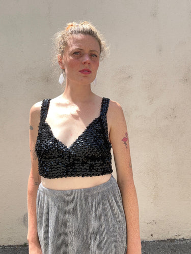 Vintage Black Sequin Embellished Bralette