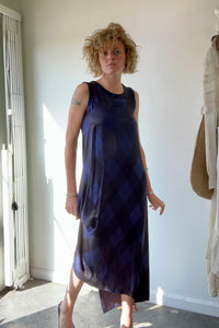 Vintage Issey Miyake Navy Argyle Silk Dress