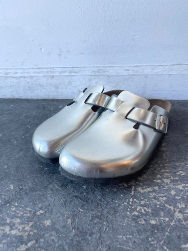 Metallic Silver Birkenstock Boston Slip-on Clogs