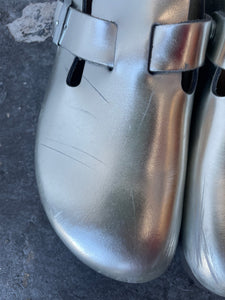 Metallic Silver Birkenstock Boston Slip-on Clogs