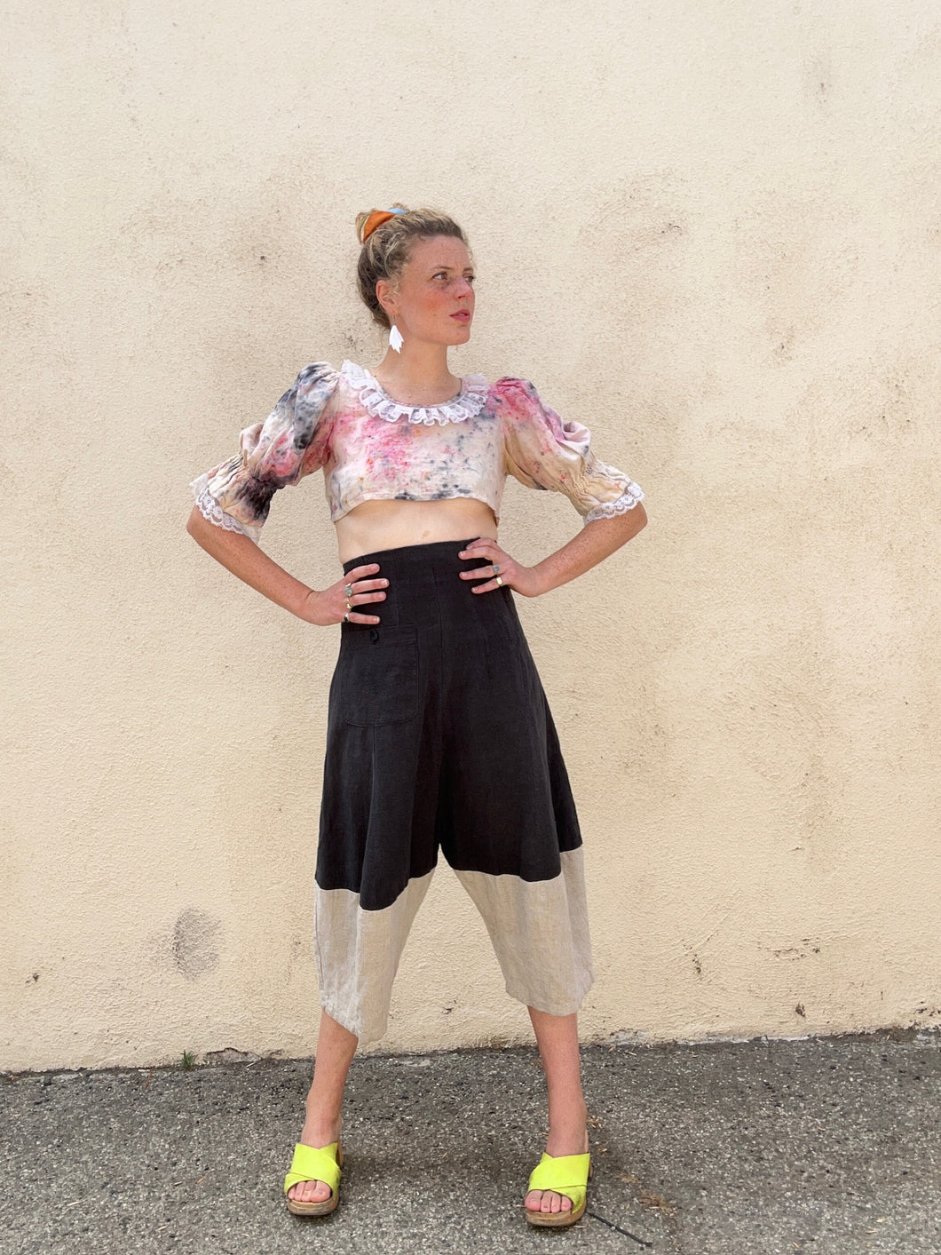 Wonder Wears the Gold Tie-Dye Cropped Blouse