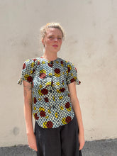 Vintage Japanese Blue and Red Circle Print Blouse