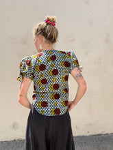 Vintage Japanese Blue and Red Circle Print Blouse