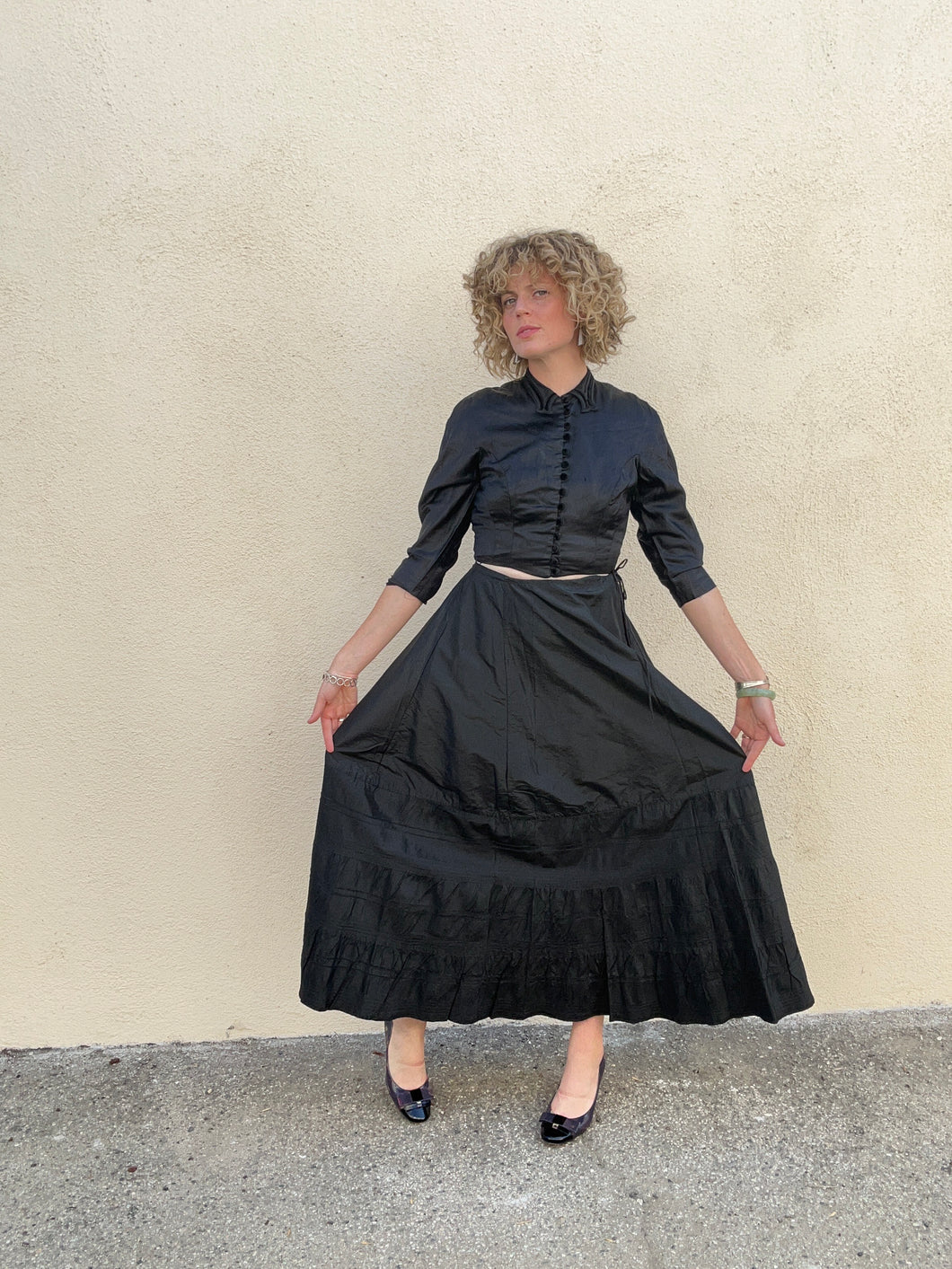 Victorian Black Silk Tiered Mourning Skirt