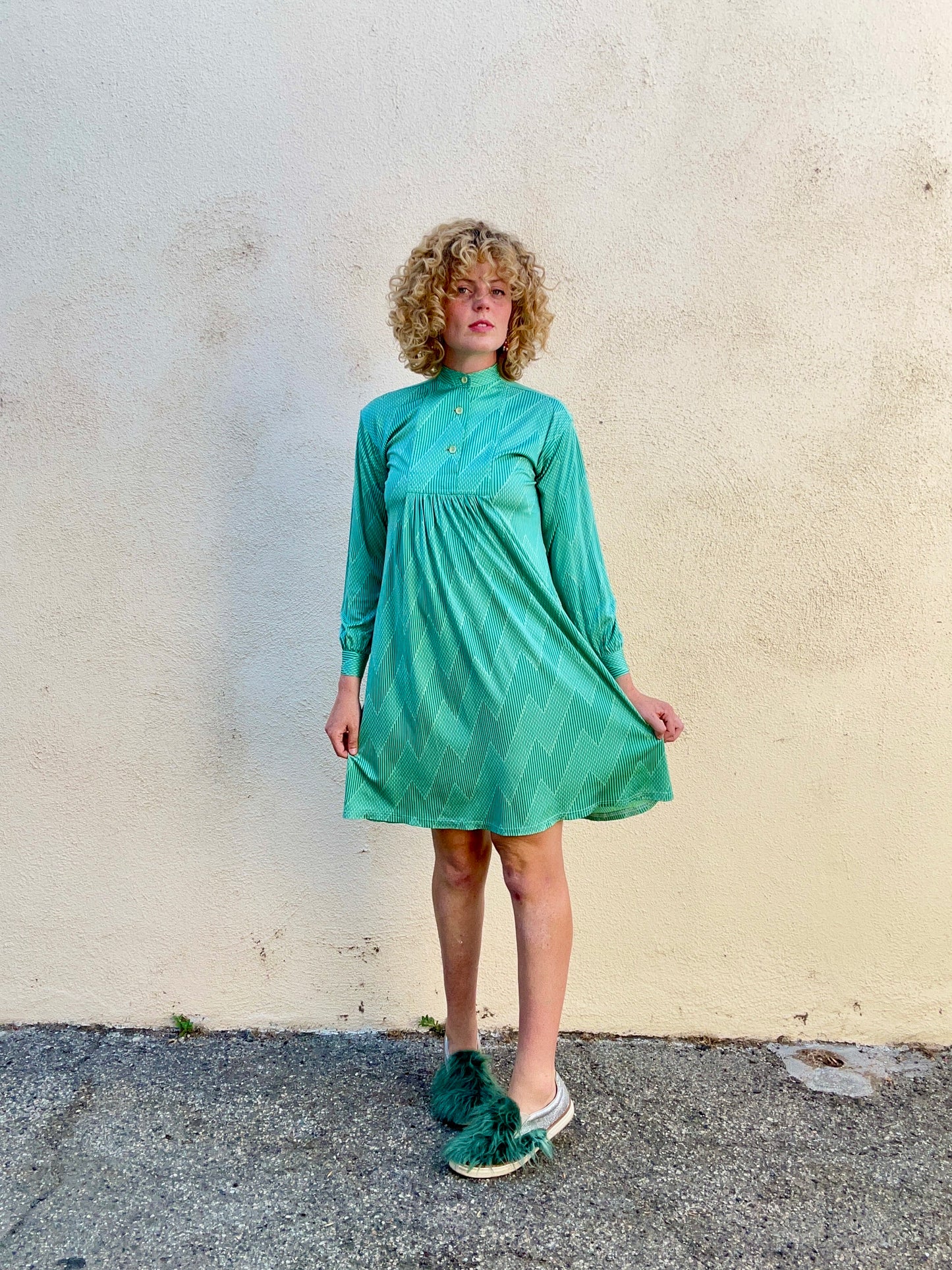 Issey Miyake 1 to 3 Green Pattern Long Sleeve Mini Dress – The Curatorial Dept Issey Miyake 1 to 3 Green Pattern Long Sleeve Mini Dress – The Curatorial Dept