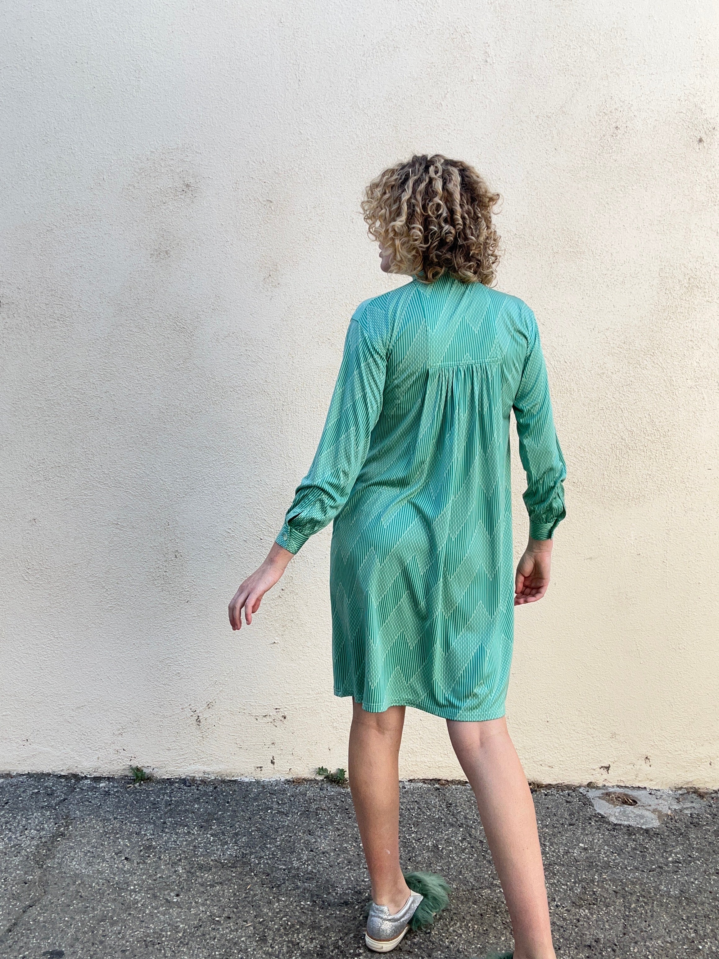 Issey Miyake 1 to 3 Green Pattern Long Sleeve Mini Dress – The