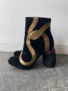 Dries van Noten Black Velvet Gold Horse Hoof Booties