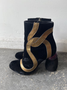 Dries van Noten Black Velvet Gold Horse Hoof Booties