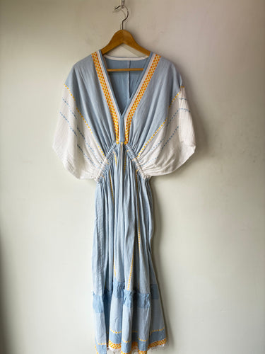 Lemlem White, Blue and Yellow Linen Maxi Dress