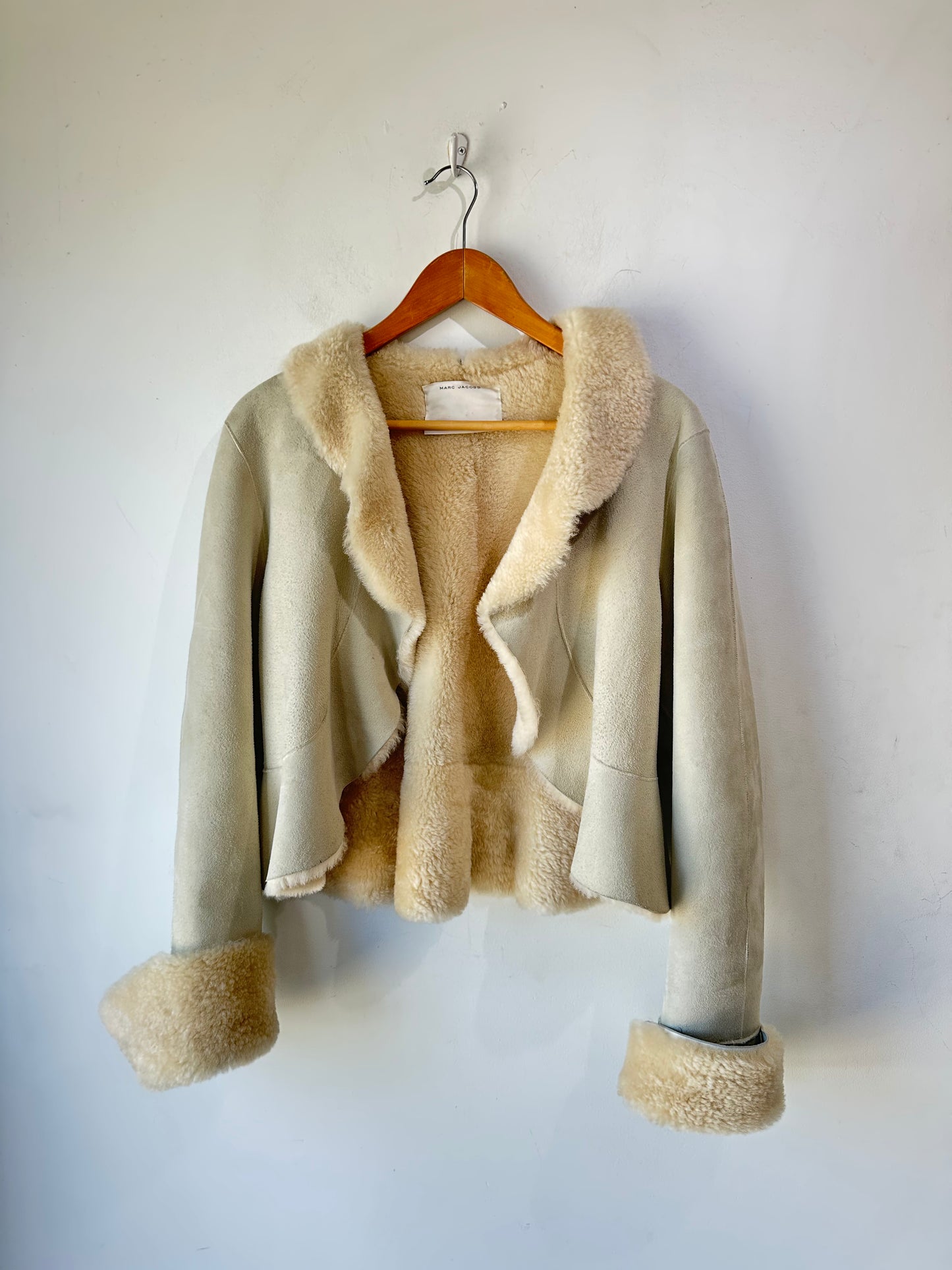 marc jacobs runway grey suede shearling cropped jacket