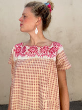 Vintage Pink Plaid Dress Caftan with Pink + White Lace Detail
