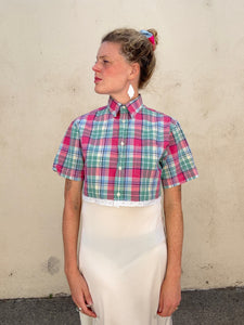 Wishful Sinful Raspberry Plaid Lace Trimmed Shirt