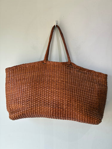 Dragon Diffusion Brown Leather Woven Tote