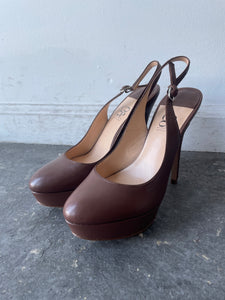 Barney's Co Op Brown Leather Slingback Stilettos Heels