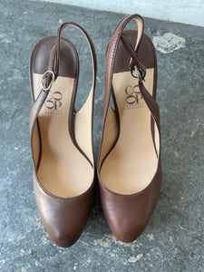 Barney's Co Op Brown Leather Slingback Stilettos Heels