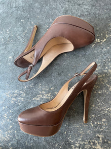 Barney's Co Op Brown Leather Slingback Stilettos Heels