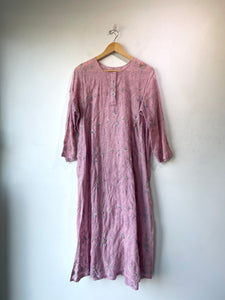 Vintage Pink Floral Embroidery Dress