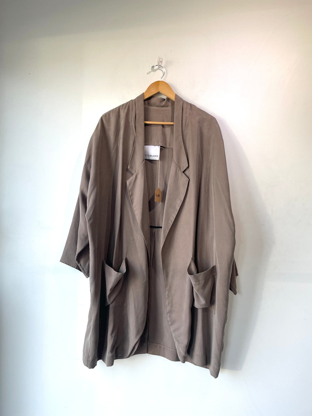 Howard Olive Loose Draped Open Blazer