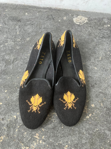 Zalo Black Embroidered Bee Loafers 7