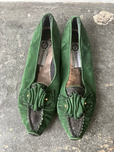 Vintage El Vaquero Green Suede and Eel Shoes