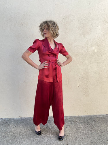 Antique Red Silk Pajama Set