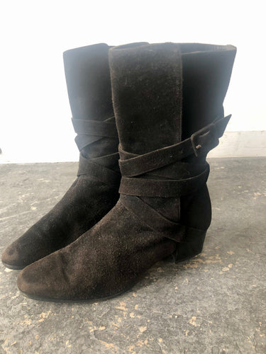 YSL Yves Saint Laurent Black Wrap Boots 7.5