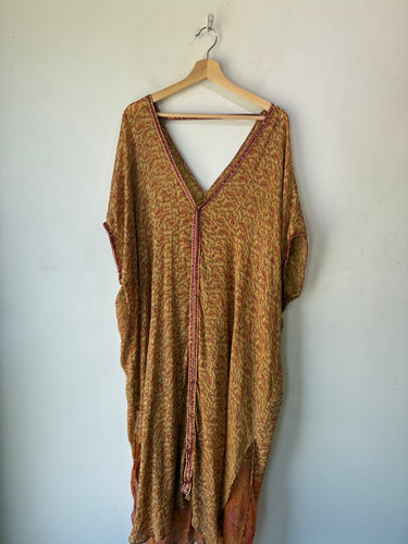 Indie Ella Gold and Red Paisley Silk Caftan