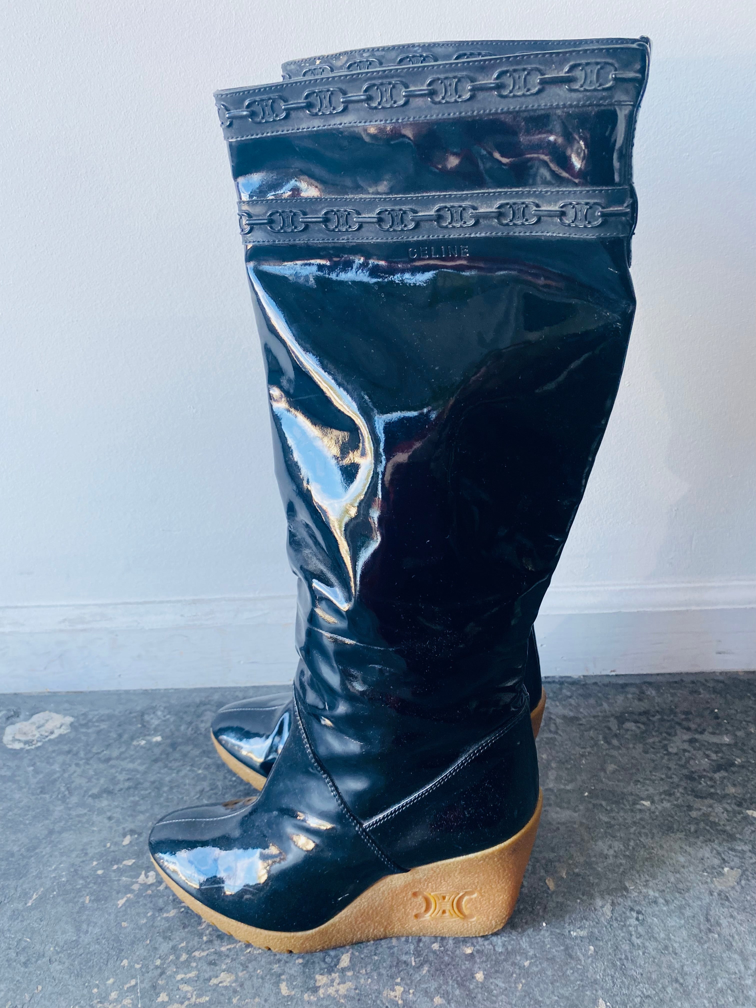 レインシューズ CELINE | HIGH RAIN BOOTS IN RUBBER AND CALFSKIN MID CELINE RAIN BOOTS IN NATURAL RUBBER - BLACK | CELINE