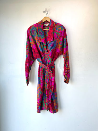 Vintage Hanae Mori Boutique Colorful Print Silk Dress