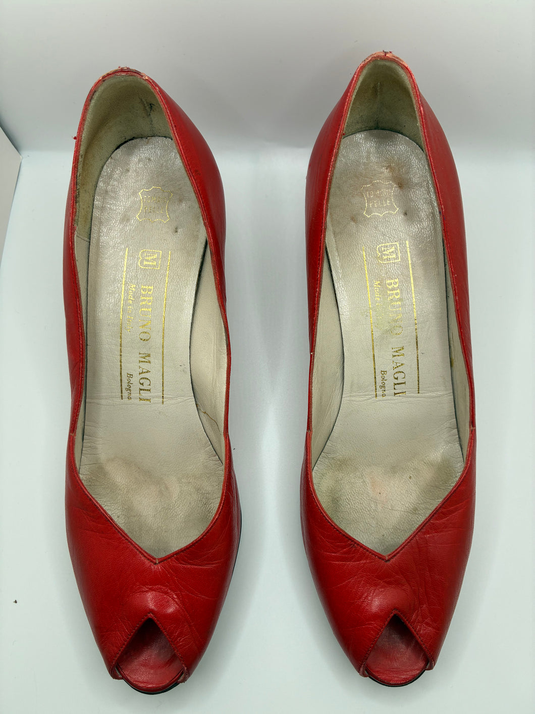 Vintage Bruno Magli Red Leather Peep Toe Pumps Size 5.5