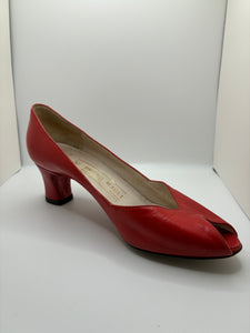 Vintage Bruno Magli Red Leather Peep Toe Pumps Size 5.5