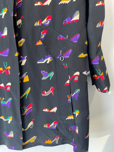 Fendi 365 Black Colorful Shoe Print Silk Blouse