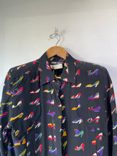 Fendi 365 Black Colorful Shoe Print Silk Blouse