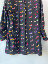 Fendi 365 Black Colorful Shoe Print Silk Blouse