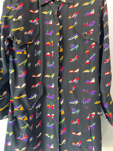 Fendi 365 Black Colorful Shoe Print Silk Blouse