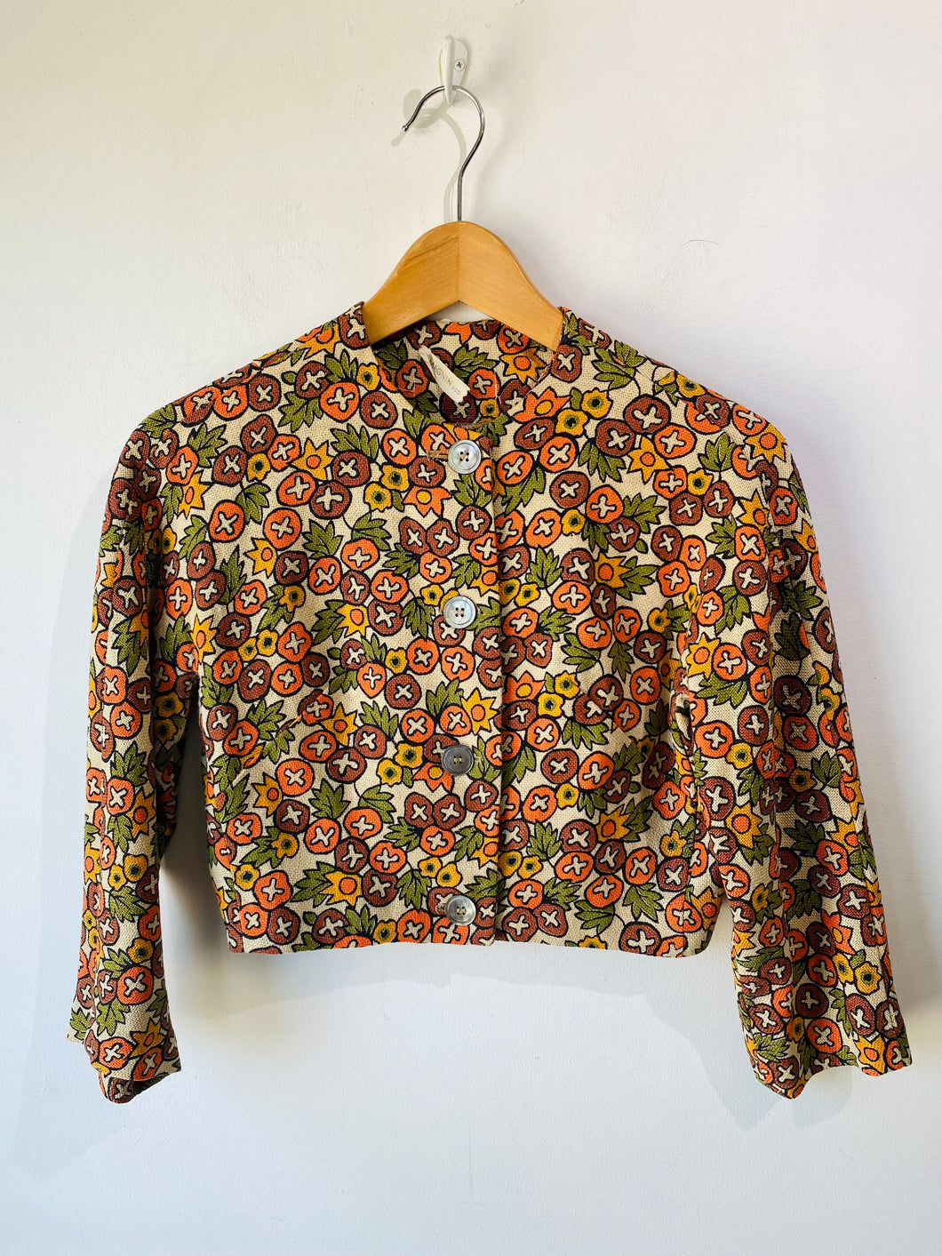 I. Magnin Fall Print Cropped Linen Jacket