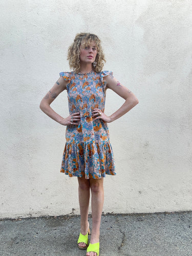 Sea New York Orange and Aqua Print Dress