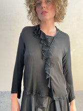 Victorian Black Beaded Silk and Ruffled Mourning Top