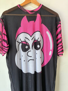 Angry Girl Pink and Black Mesh Beach Cover-Up